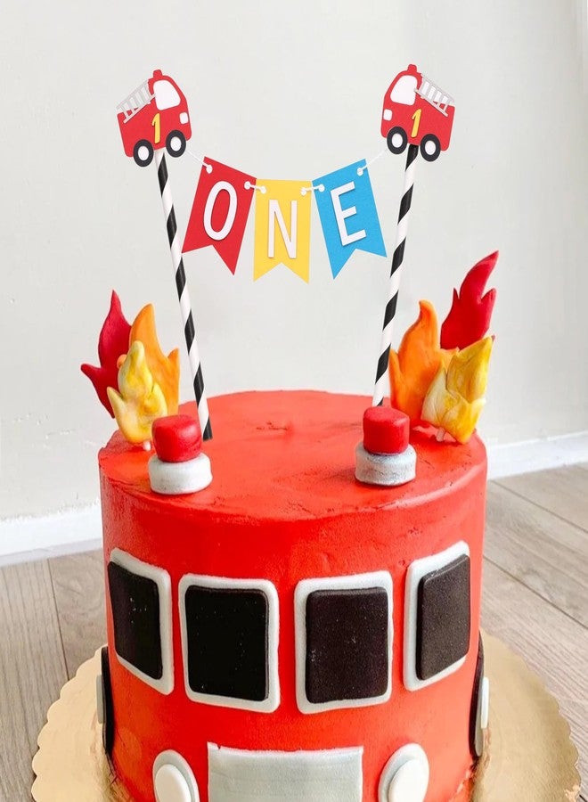 HIKLO Fire Engine 1st Birthday Cake Topper - Fire Engine Theme First Birthday Party Decorations, Boys Truck Party Supplies, Alarm Engine Cake Decoration, Little Firefighter Cake Smash Photo Props - Image 3